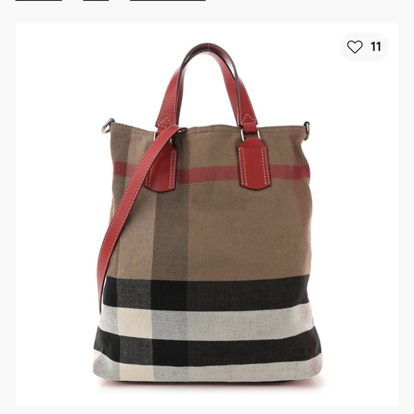 Burberry Canvas Mega Check Medium Tottenham Brit Tote Cadmium Red